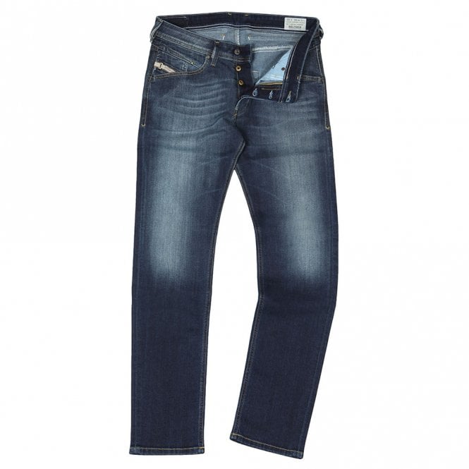 Mens Belther Regular Slim-Tapered Dark Blue Jeans