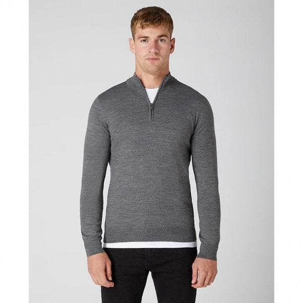 Mens Tapered Fit Merino Wool-Blend 1/2 Zip Sweater