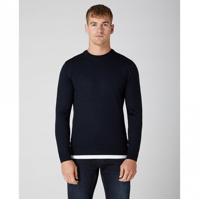 Mens Tapered Fit Merino Wool-Blend Crew Neck Sweatshirt