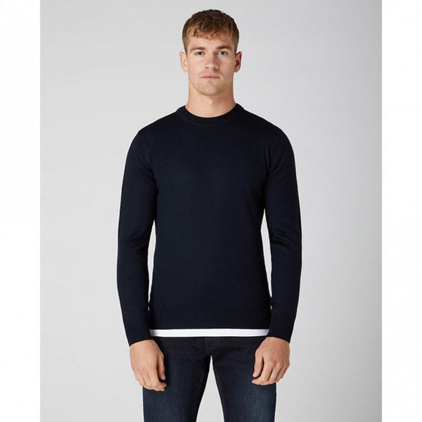 Mens Tapered Fit Merino Wool-Blend Crew Neck Sweatshirt