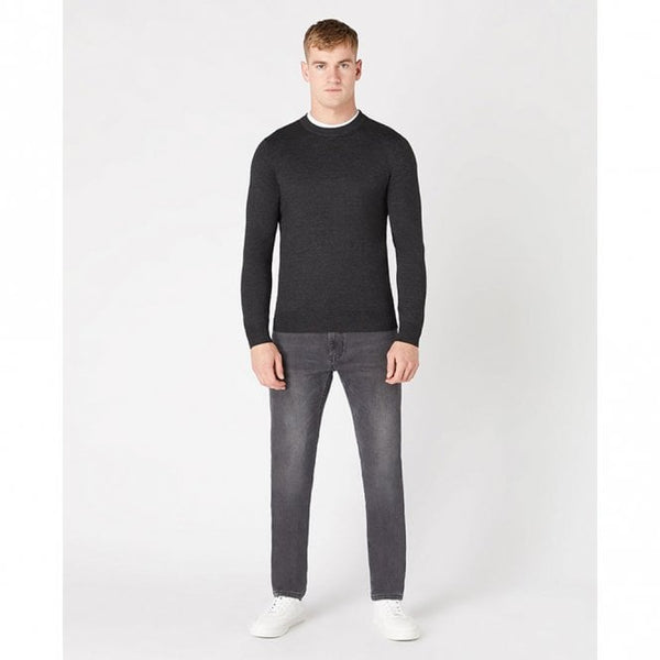 Mens Tapered Fit Merino Wool-Blend Crew Neck Sweatshirt