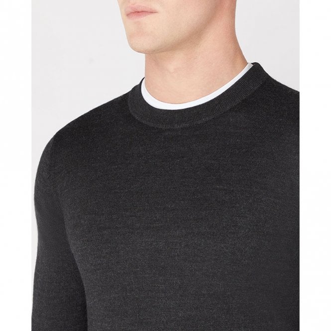 Mens Tapered Fit Merino Wool-Blend Crew Neck Sweatshirt