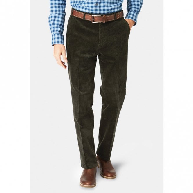 Mens Regular Fit Olive Corduroy Trouser