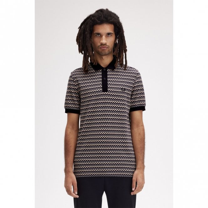 Mens Zig Zag Print Polo Shirt