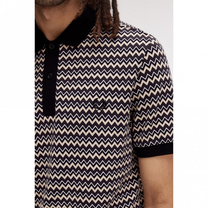 Mens Zig Zag Print Polo Shirt