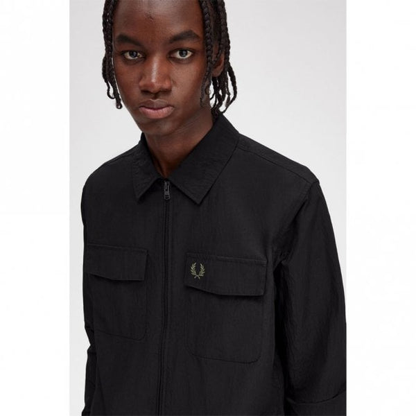 Mens Textured Zip-Through Overshirt