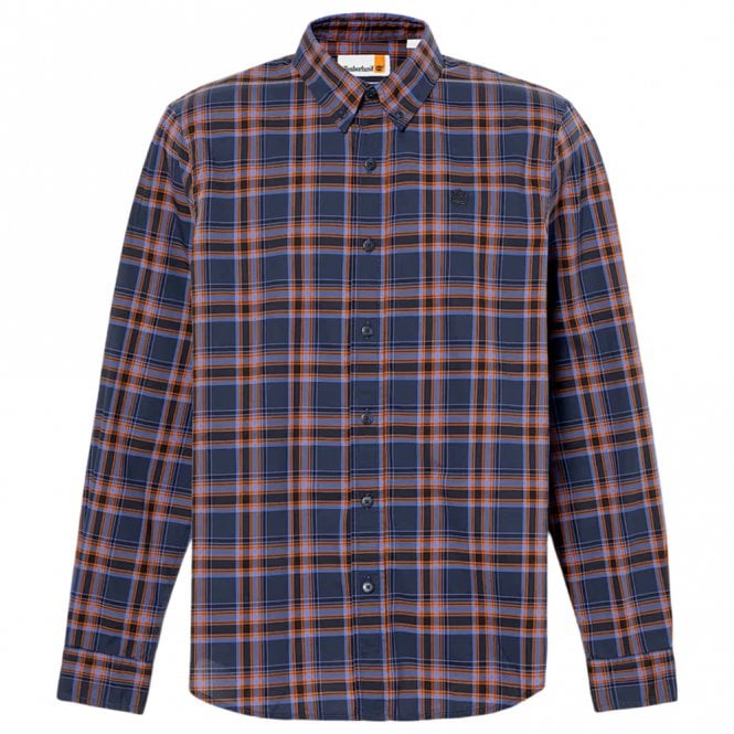Mens Stretch Poplin Check Long Sleeve Shirt