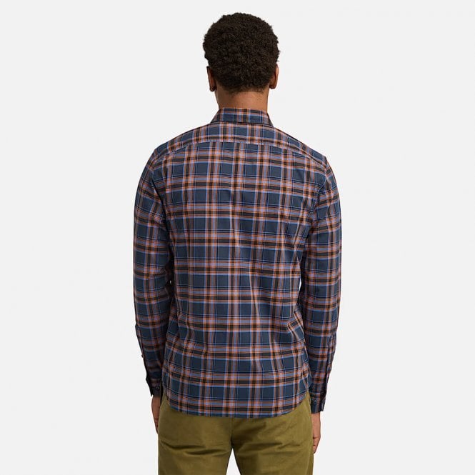 Mens Stretch Poplin Check Long Sleeve Shirt