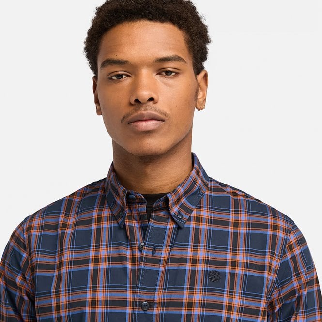 Mens Stretch Poplin Check Long Sleeve Shirt