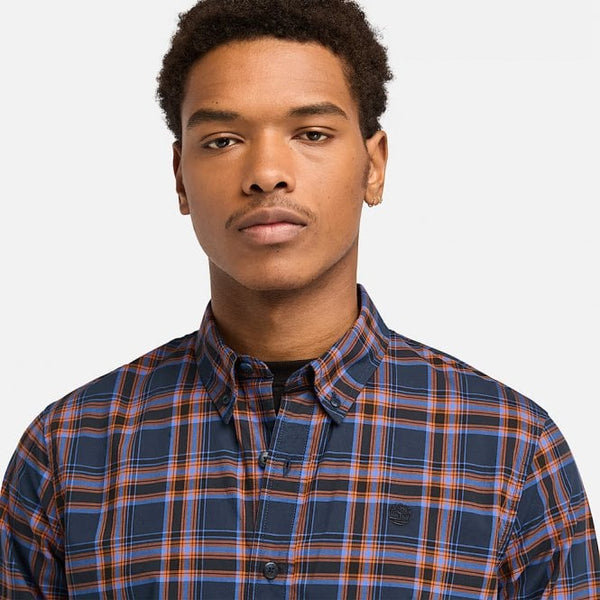 Mens Stretch Poplin Check Long Sleeve Shirt