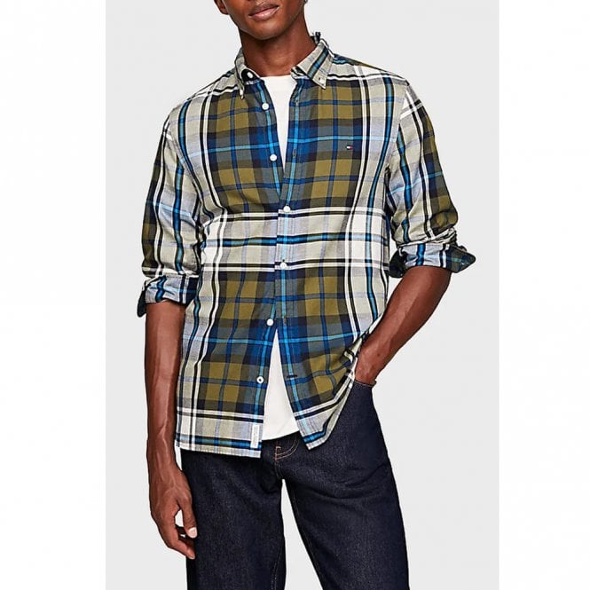 Mens Tartan Slim Fit Oxford Long Sleeve Shirt
