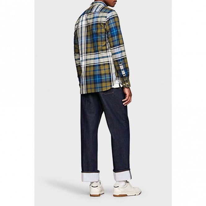 Mens Tartan Slim Fit Oxford Long Sleeve Shirt