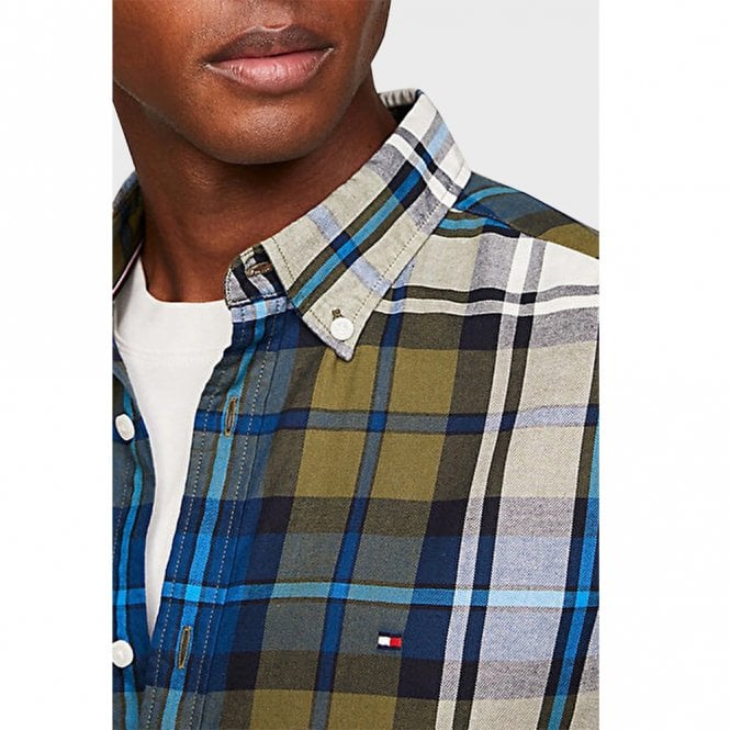 Mens Tartan Slim Fit Oxford Long Sleeve Shirt