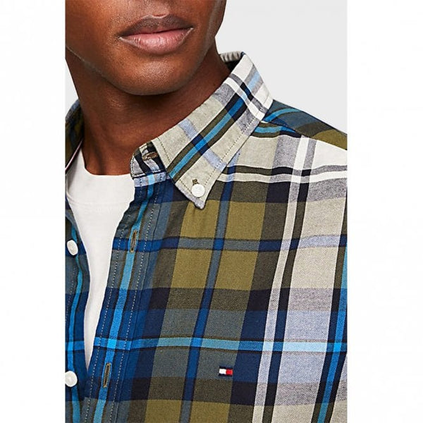 Mens Tartan Slim Fit Oxford Long Sleeve Shirt