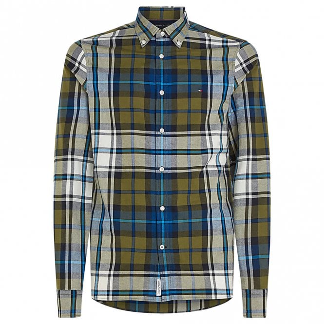 Mens Tartan Slim Fit Oxford Long Sleeve Shirt