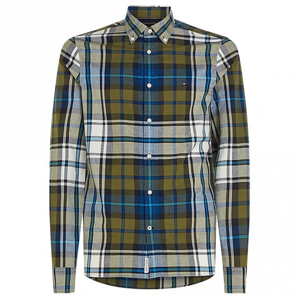 Mens Tartan Slim Fit Oxford Long Sleeve Shirt
