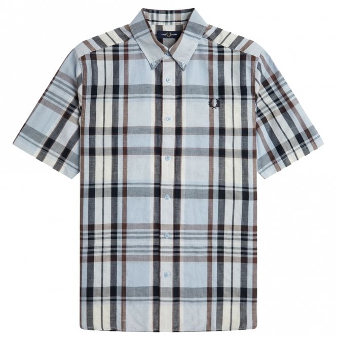 Mens Madras Check Short Sleeve Shirt
