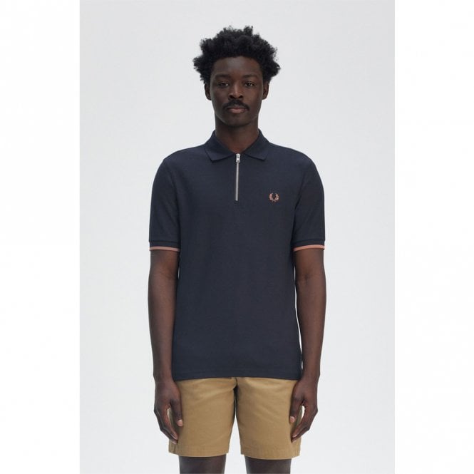 Mens Crepe Piqué Zip Neck Polo Shirt