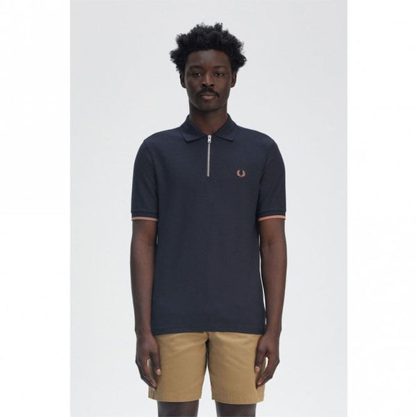 Mens Crepe Piqué Zip Neck Polo Shirt