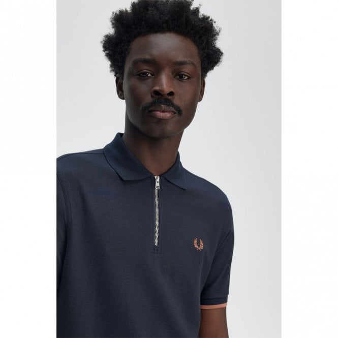 Mens Crepe Piqué Zip Neck Polo Shirt