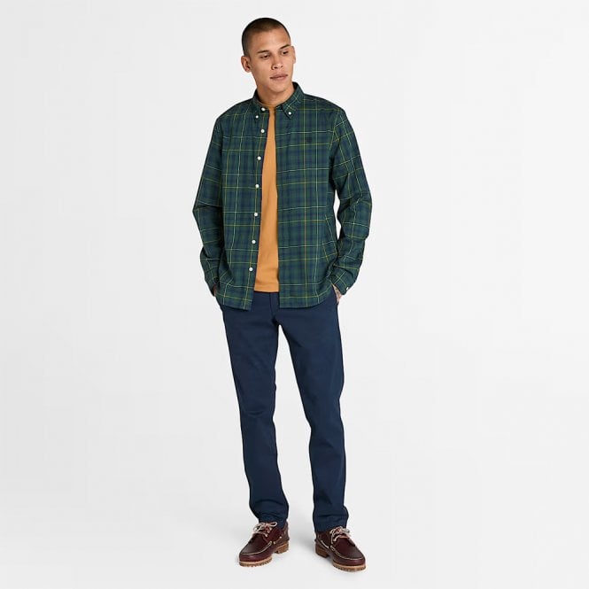 Mens Slim Fit Stretch Poplin Check Long Sleeve Shirt