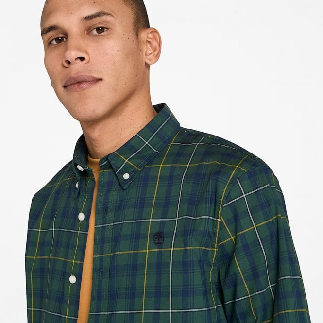Mens Slim Fit Stretch Poplin Check Long Sleeve Shirt