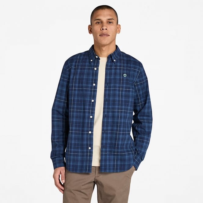 Mens Slim Fit Stretch Poplin Check Long Sleeve Shirt