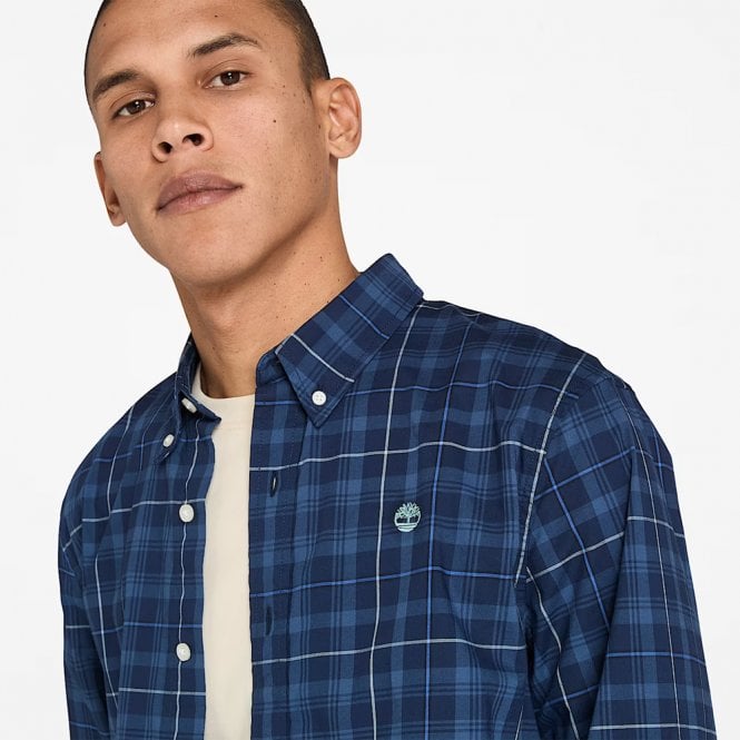 Mens Slim Fit Stretch Poplin Check Long Sleeve Shirt