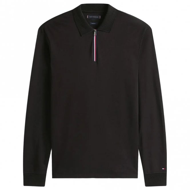 Mens Interlock Zip Long Sleeve Polo Shirt