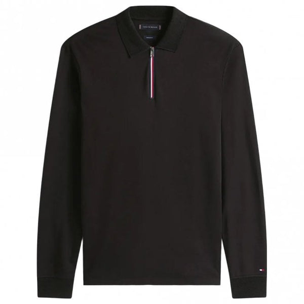Mens Interlock Zip Long Sleeve Polo Shirt