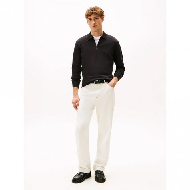 Mens Interlock Zip Long Sleeve Polo Shirt