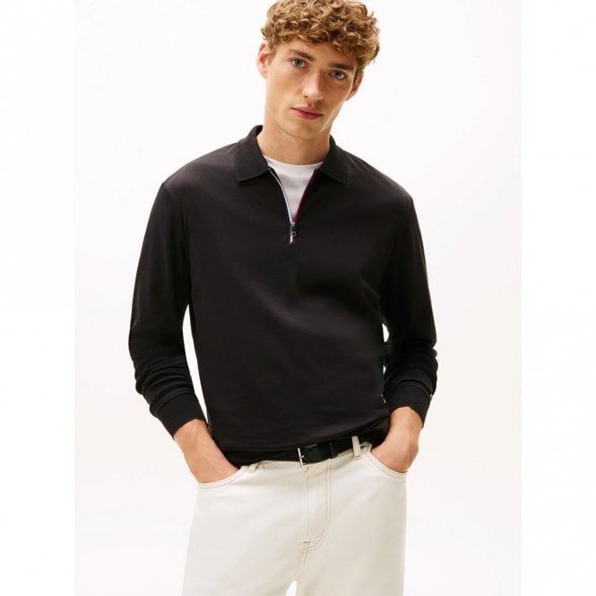 Mens Interlock Zip Long Sleeve Polo Shirt
