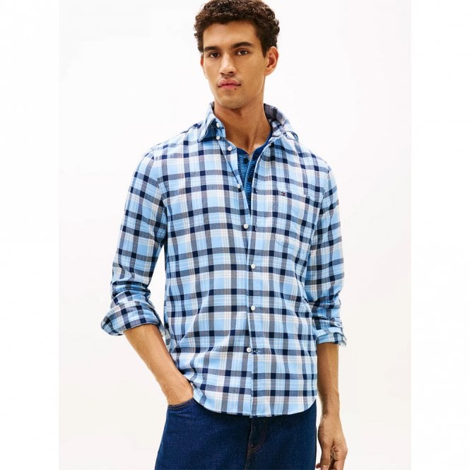 Mens Regular Fit Check Twill Long Sleeve Shirt
