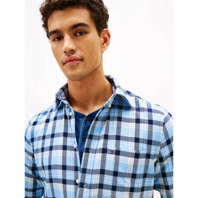 Mens Regular Fit Check Twill Long Sleeve Shirt