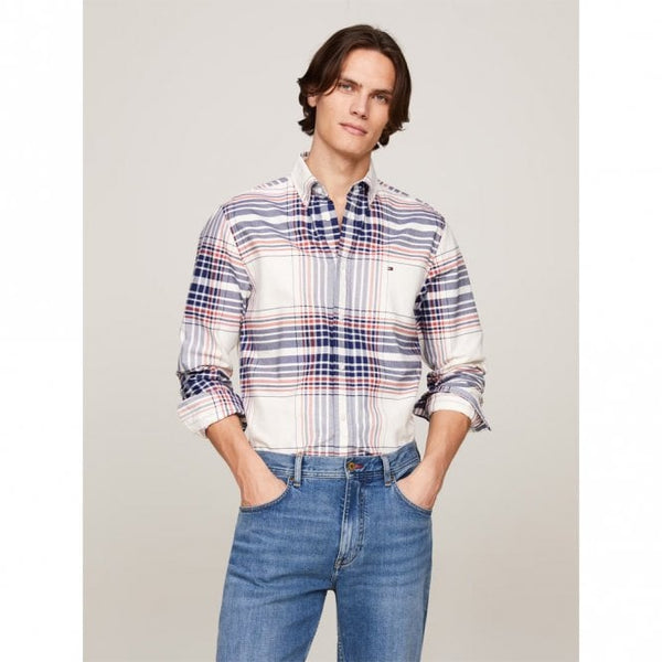 Mens Oxford Check Regular Fit Long Sleeve Shirt