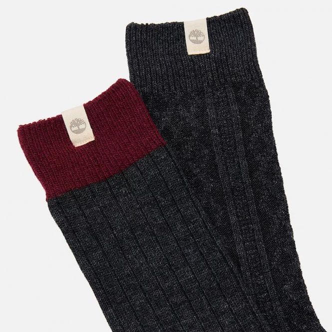 Mens 2-Pack Cushioned Cable Knit Crew Socks Secondary image