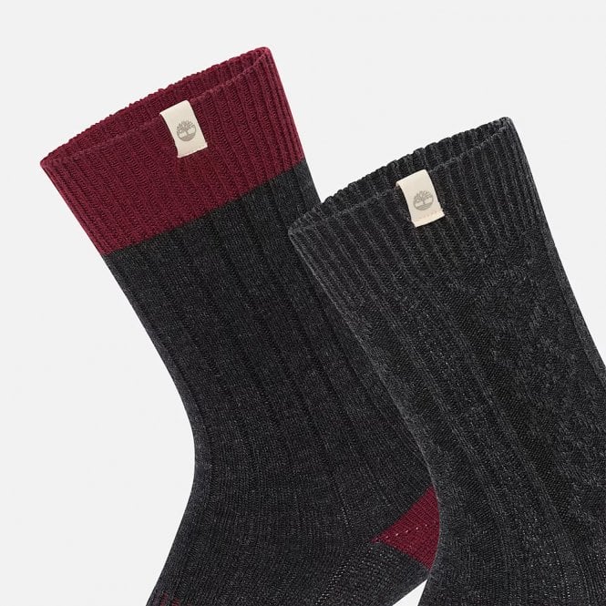 Mens 2-Pack Cushioned Cable Knit Crew Socks