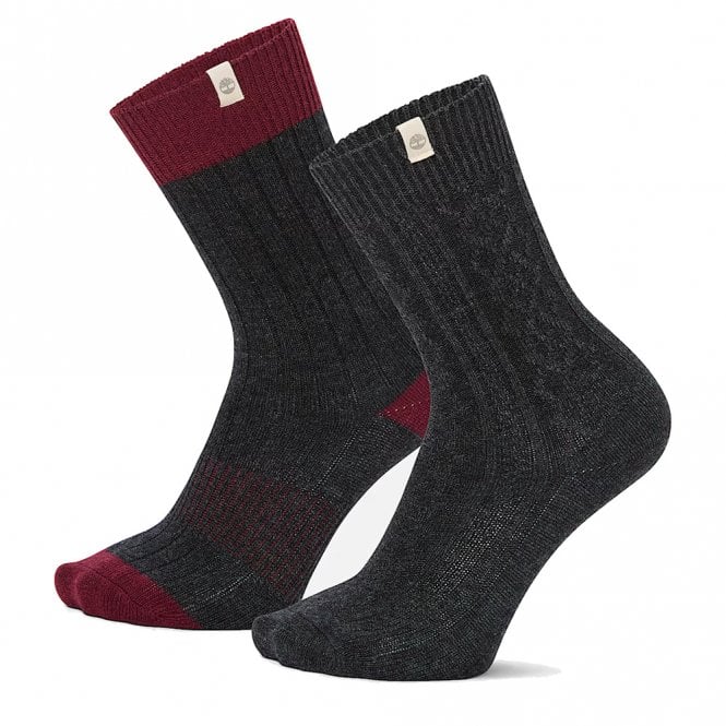 Mens 2-Pack Cushioned Cable Knit Crew Socks
