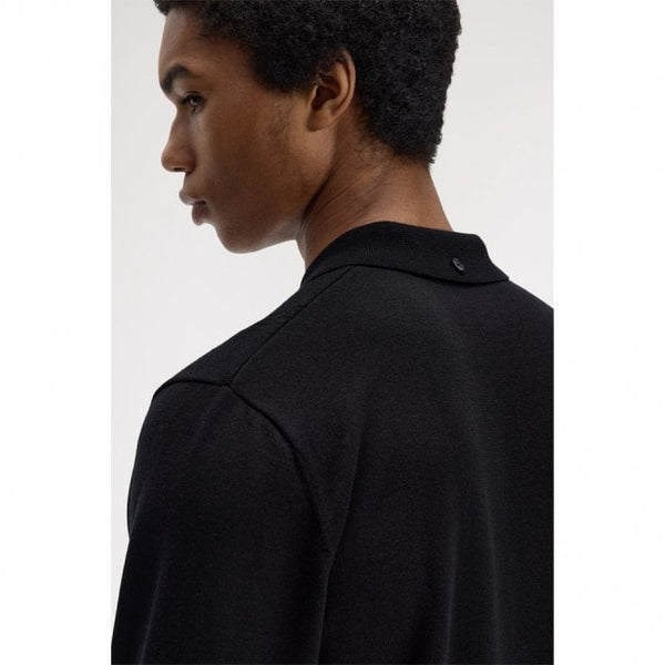 Mens Cable Knitted Long Sleeve Polo Shirt
