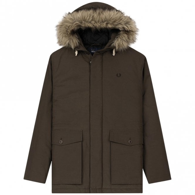 Mens Quilted Fur Trim Parka