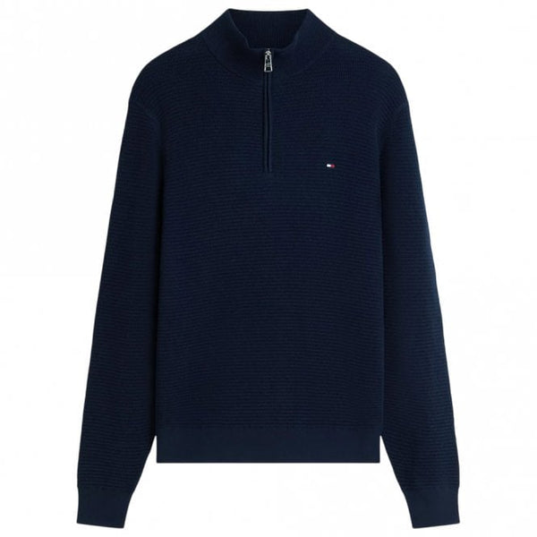 Mens Textured Quarter-Zip Mock Neck Jumper