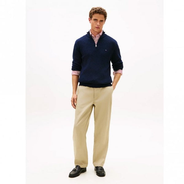 Mens Textured Quarter-Zip Mock Neck Jumper