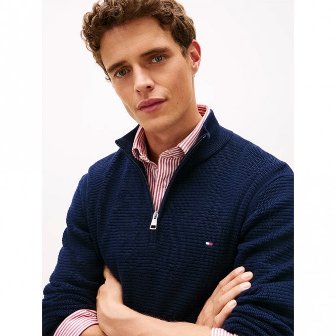 Mens Textured Quarter-Zip Mock Neck Jumper