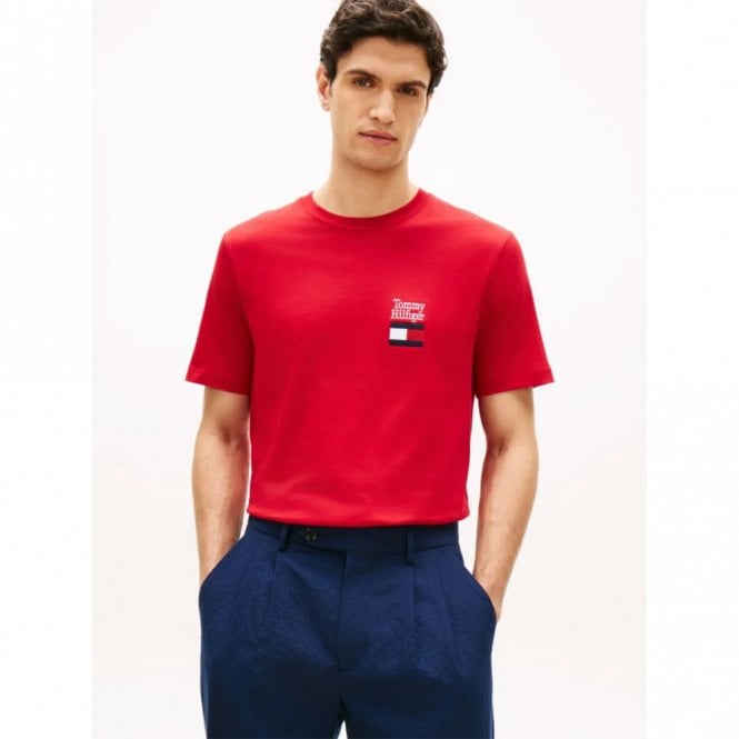 Mens Logo Embroidery Jersey Crew Neck T-Shirt