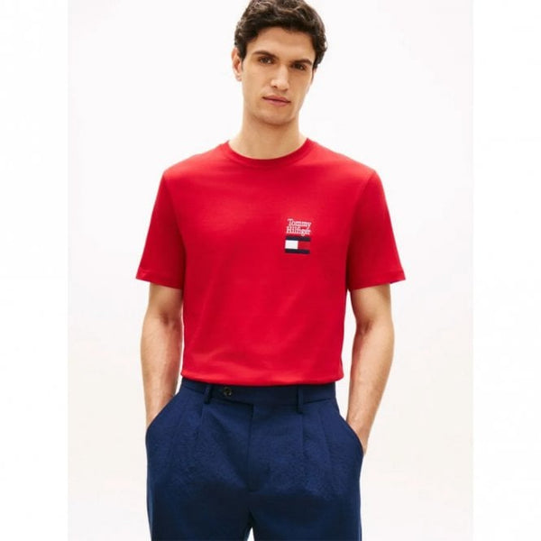 Mens Logo Embroidery Jersey Crew Neck T-Shirt