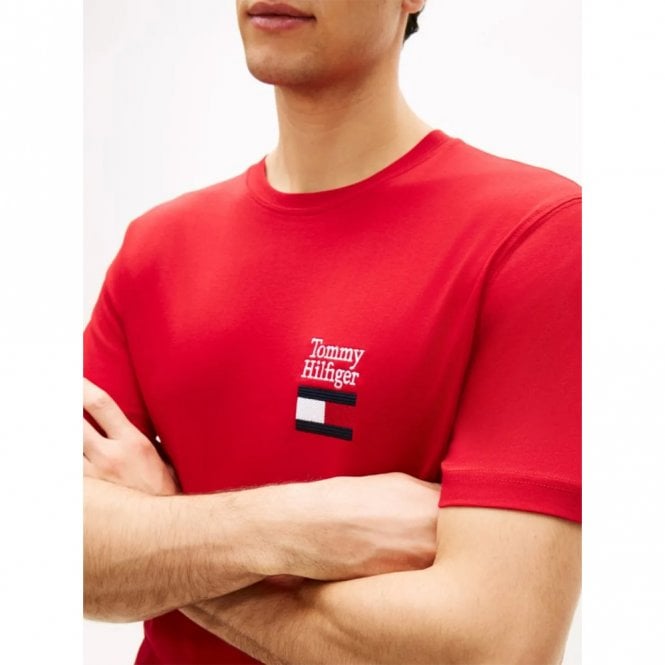 Mens Logo Embroidery Jersey Crew Neck T-Shirt