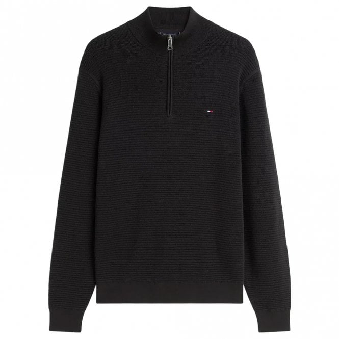 Mens Textured Quarter-Zip Mock Neck Jumper