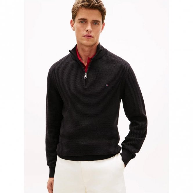 Mens Textured Quarter-Zip Mock Neck Jumper