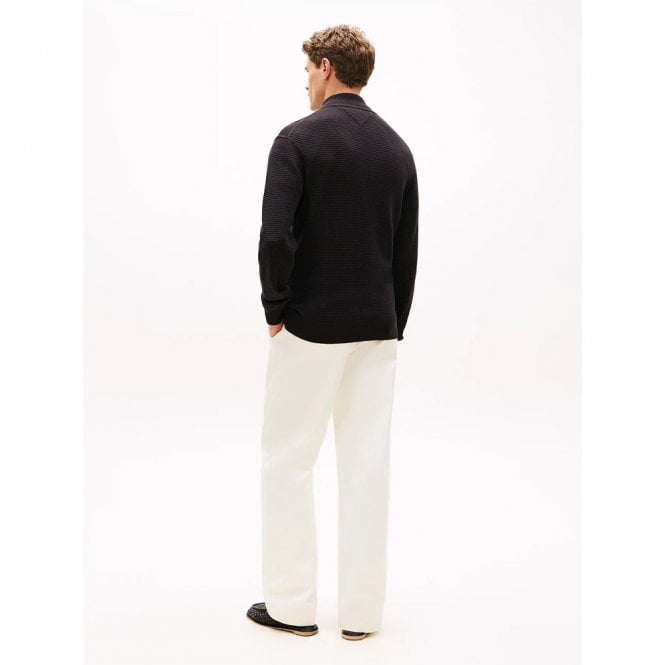 Mens Textured Quarter-Zip Mock Neck Jumper