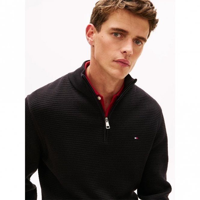 Mens Textured Quarter-Zip Mock Neck Jumper